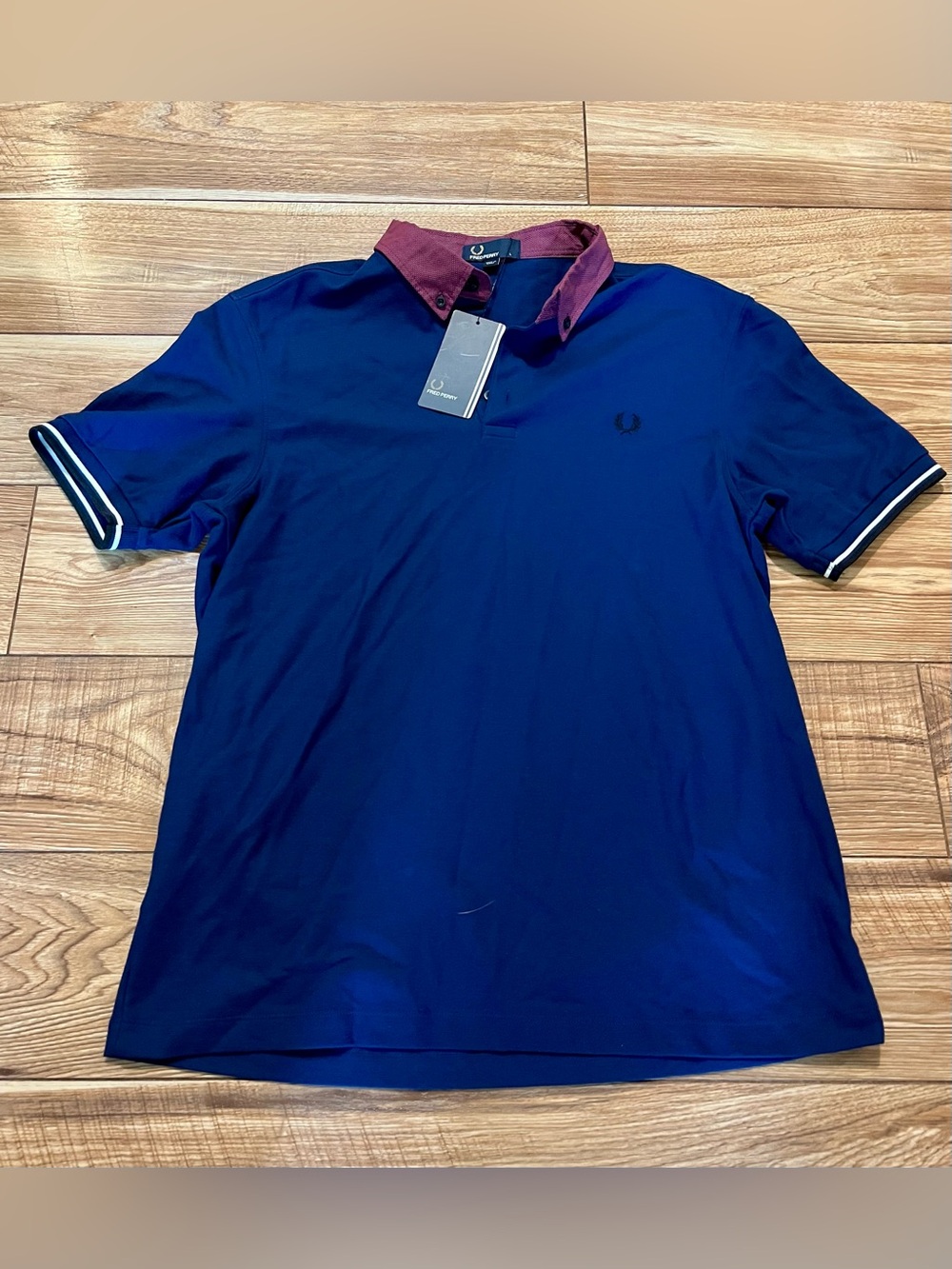 Fred Perry Navy Polo with Burgundy Contrast Collar